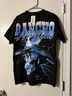Zumiez Black Tee with Blue Skull Cowboy Graphic